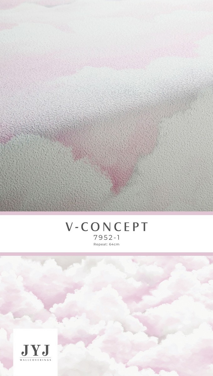 Giấy dán tường phòng trẻ em hình mây trời màu hồng Vcconcept 7952-1